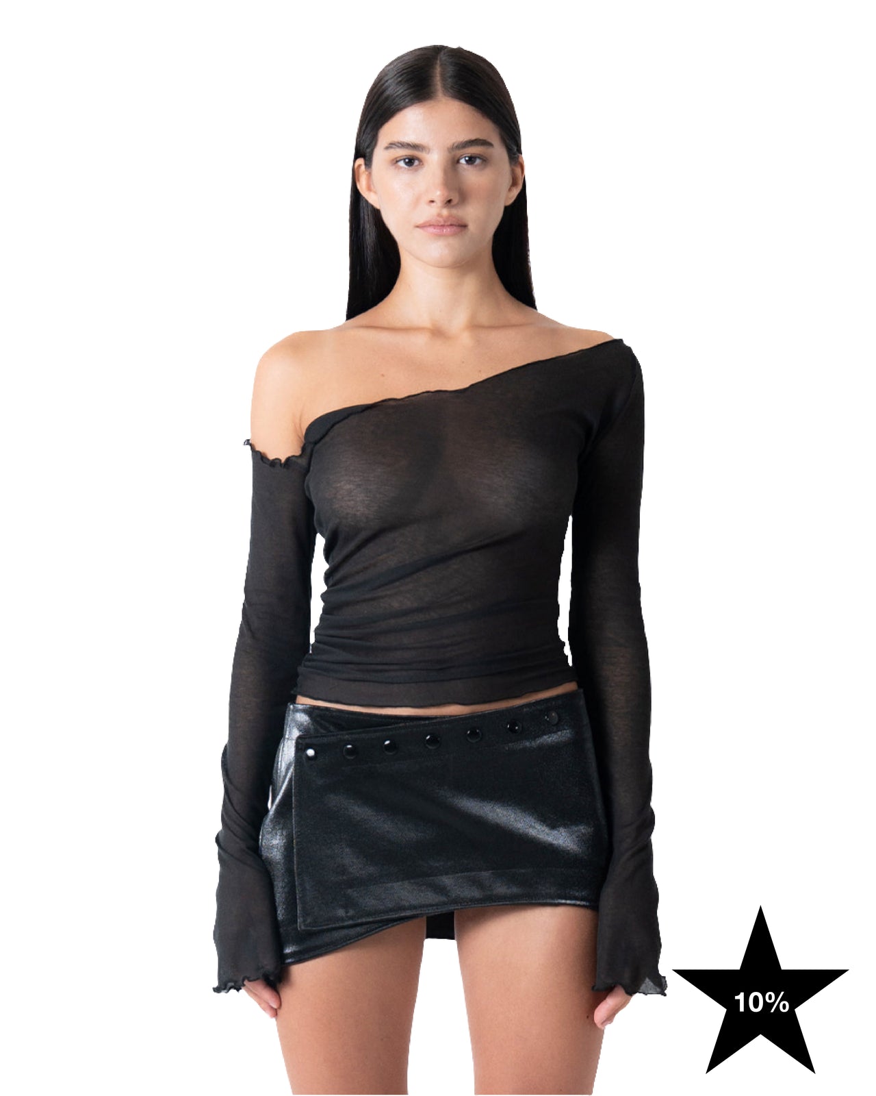 ★ ASYMMETRIC SHEER TOP IN BLACK