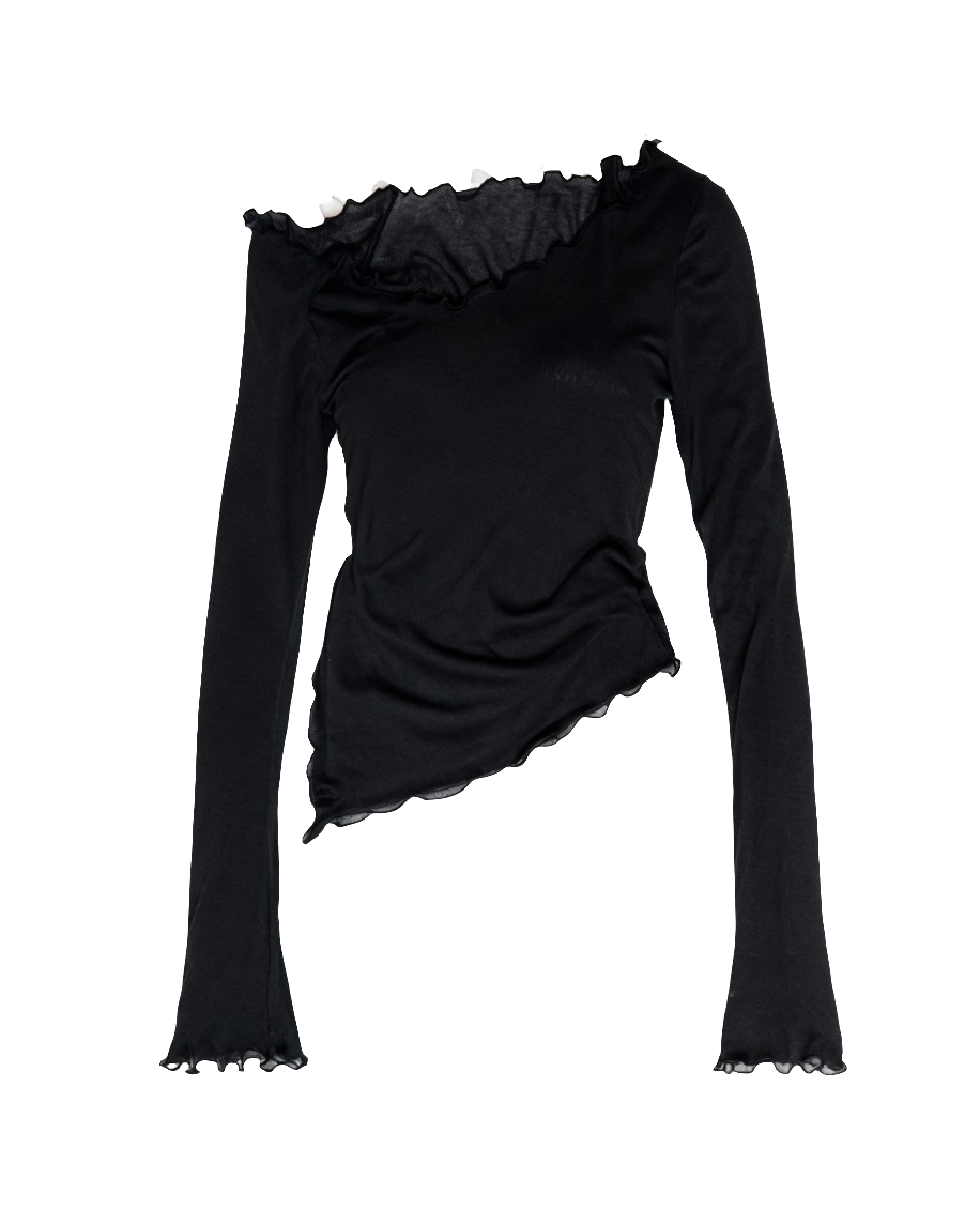 ★ ASYMMETRIC SHEER TOP IN BLACK