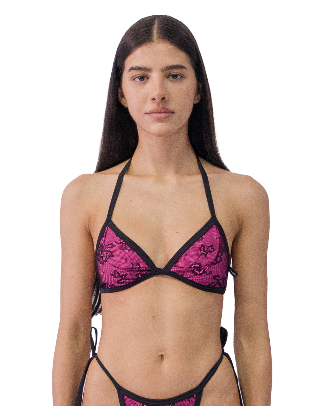 LACE BIKINI BRA IN MAGENTA BLACK