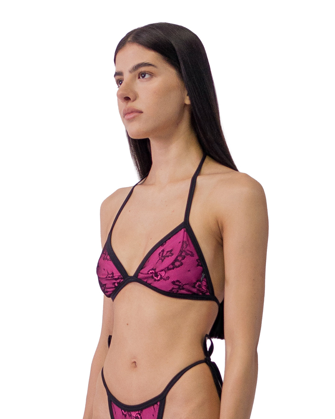 LACE BIKINI BRA IN MAGENTA BLACK