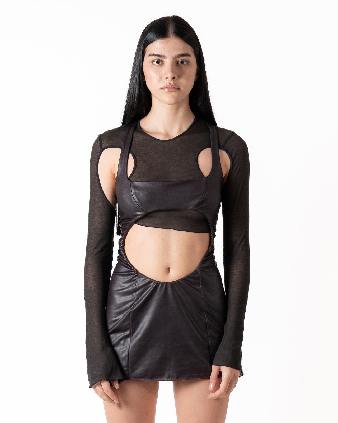 CUTOUT MICRO DRESS IN PLUM