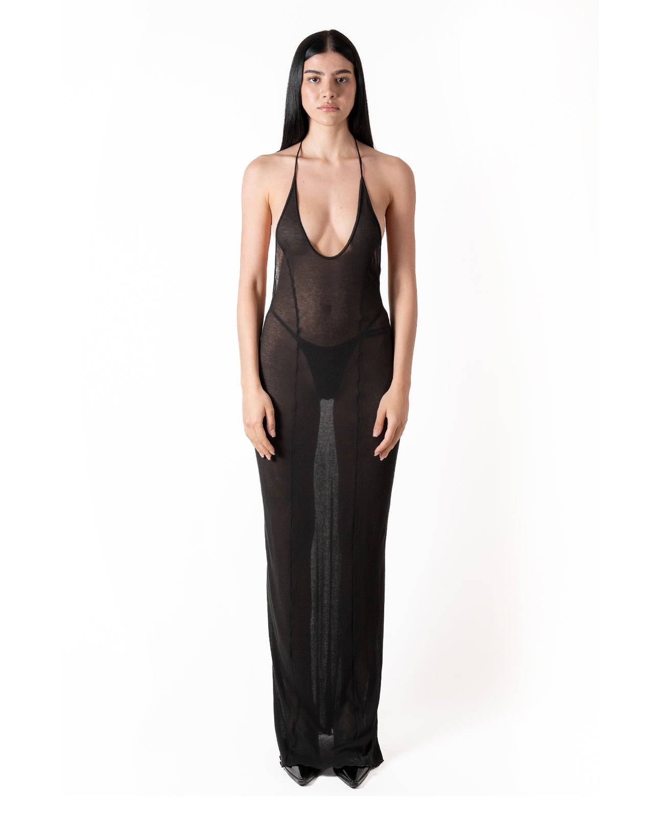 DUAL SHEER MAXI DRESS IN BLACK