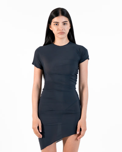 RUCHED MINI DRESS IN BLACK BLUE