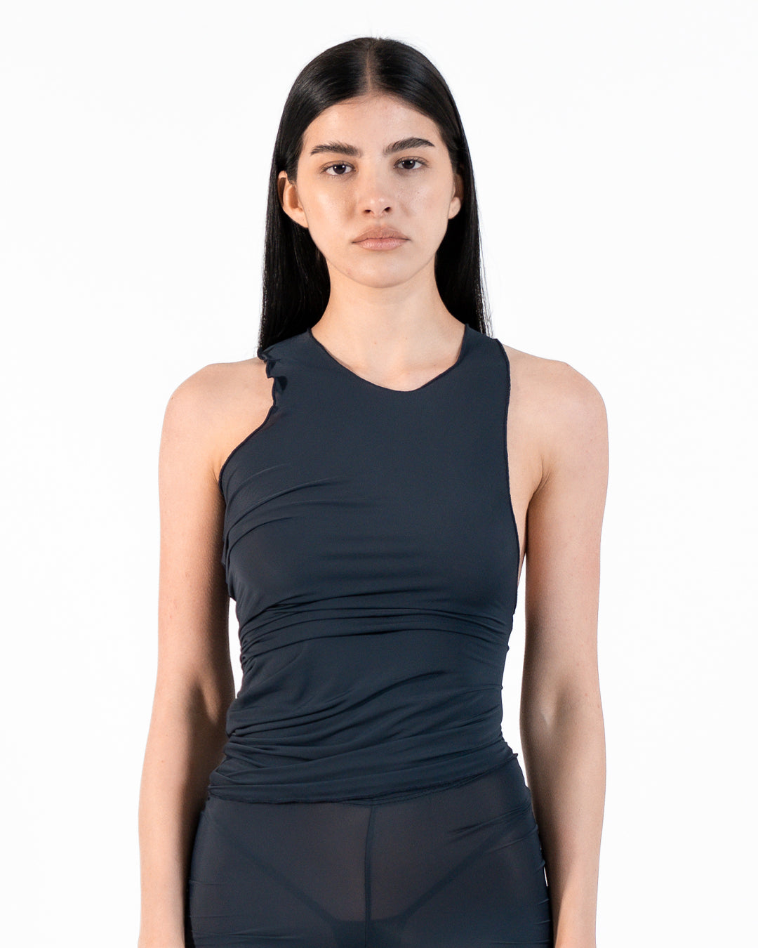 RUCHED TANK TOP IN BLACK BLUE