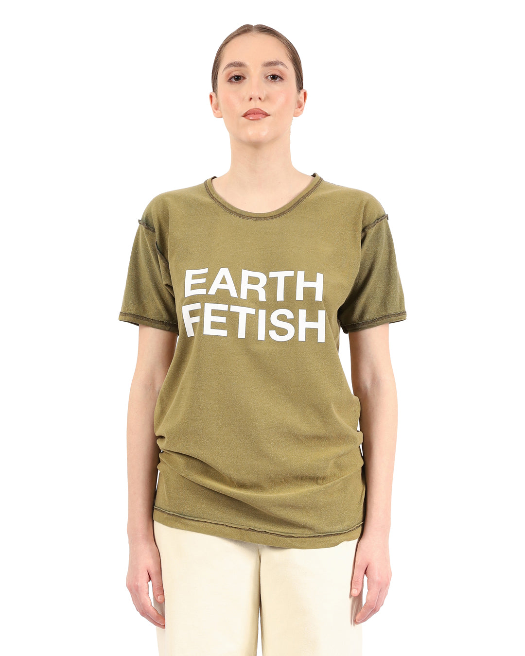 EARTH FETISH SLOGAN REVERSED T-SHIRT IN MUSK