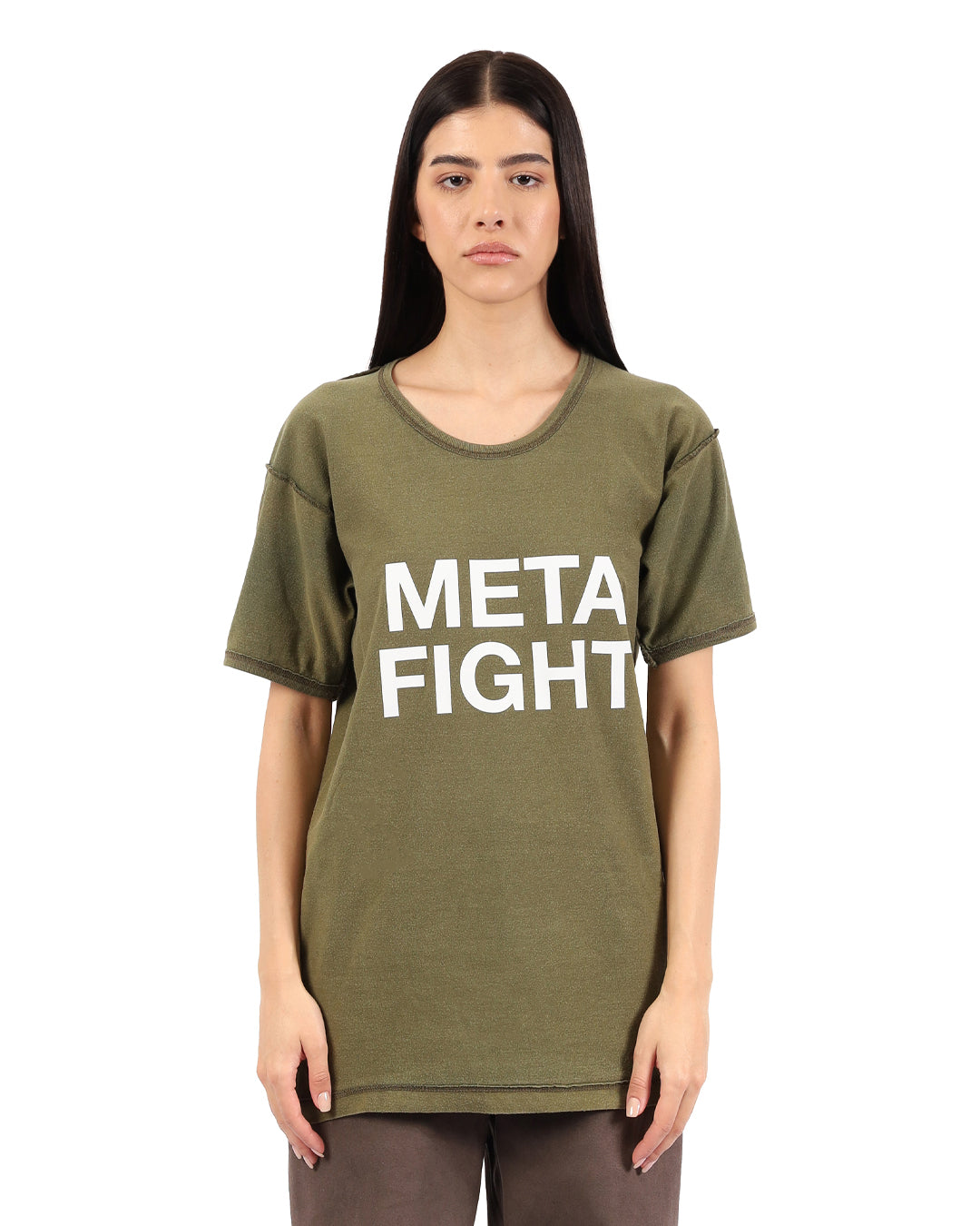 META FIGHT SLOGAN REVERSED T-SHIRT IN MUSK