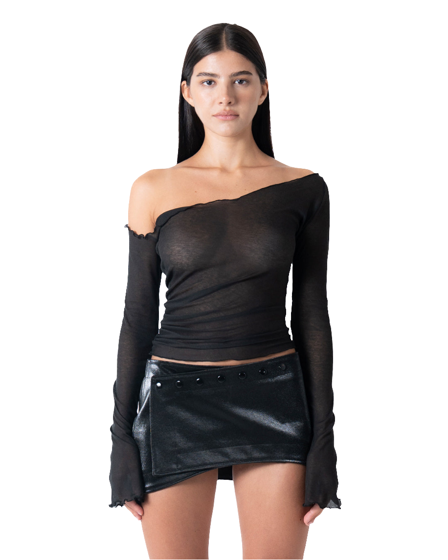 ASYMMETRIC SHEER TOP IN BLACK
