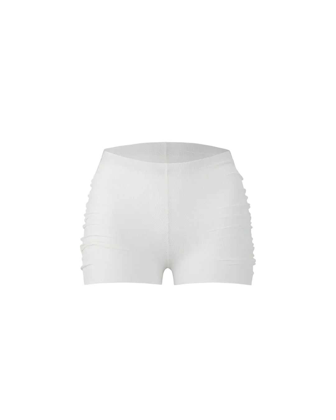 RUCHED MINI SHORTS IN WHITE